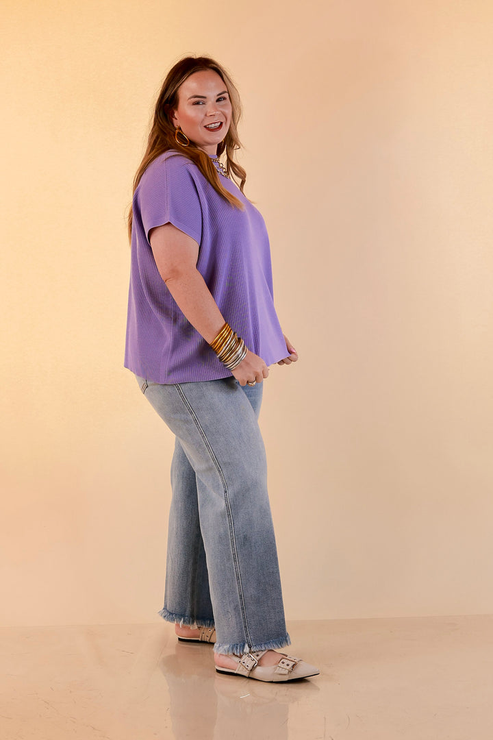 Always in Style Short Sleeve Mock Neck Top in Lavender Purple