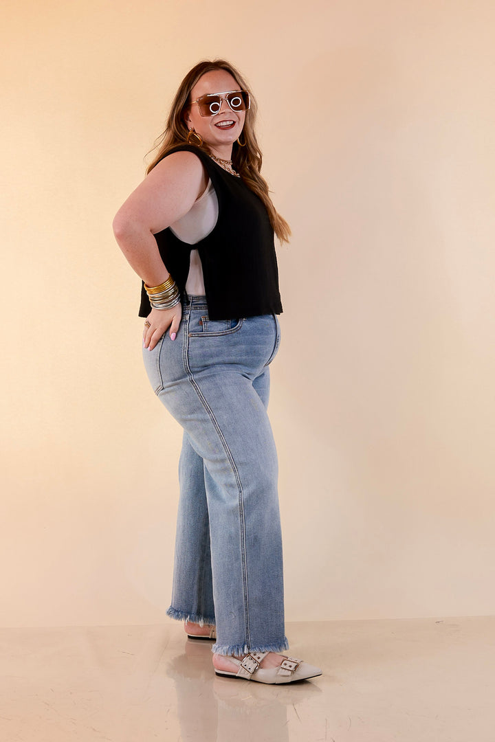 Tie it Together Sleeveless Linen Tank Top with Side Tie Detail in Black