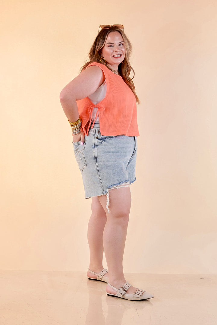 Tie it Together Sleeveless Linen Tank Top with Side Tie Detail in Coral Orange
