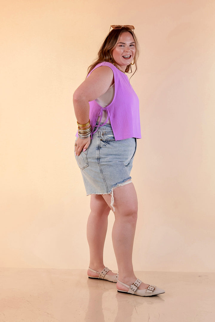 Tie it Together Sleeveless Linen Tank Top with Side Tie Detail in Lavender Purple