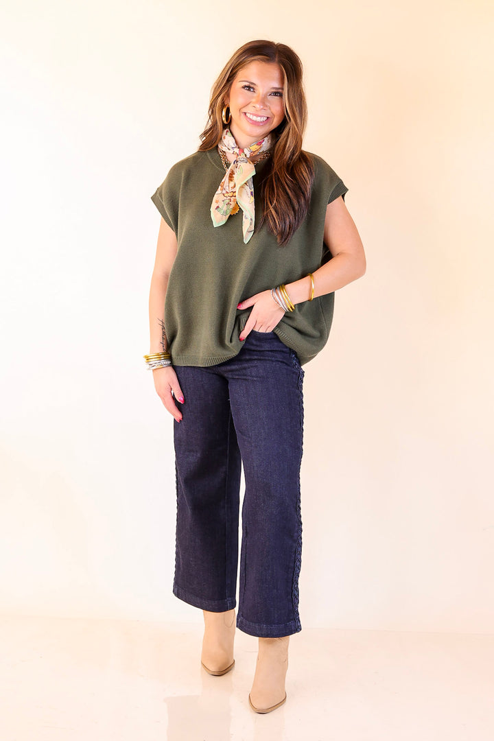 Effortlessly Yours Short Sleeve Crew Neck Sweater in Dark Olive Green