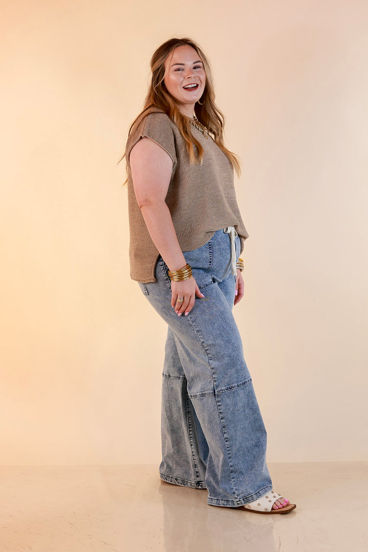 Simply Southern | Right This Way Wide Leg Drawstring Denim Utility Jeans in Acid Wash