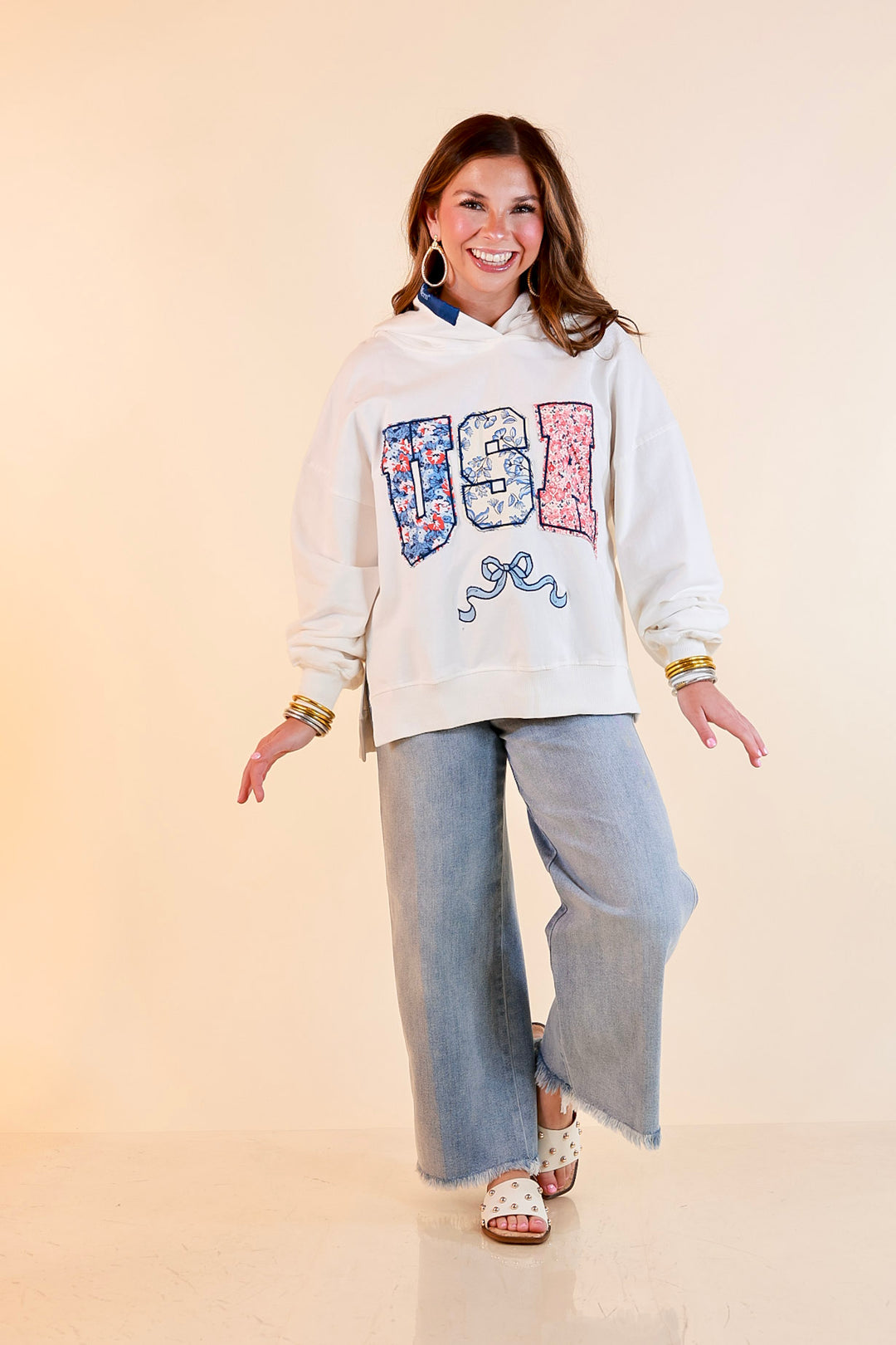 Simply Southern | Soft Statement USA Floral Print Long Sleeve Hoodie Sweatshirt in Ivory