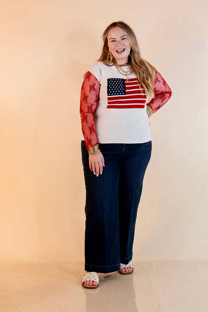 Simply Southern | Star Standard Knit Sleeveless Tank Sweater with American Flag in Ivory