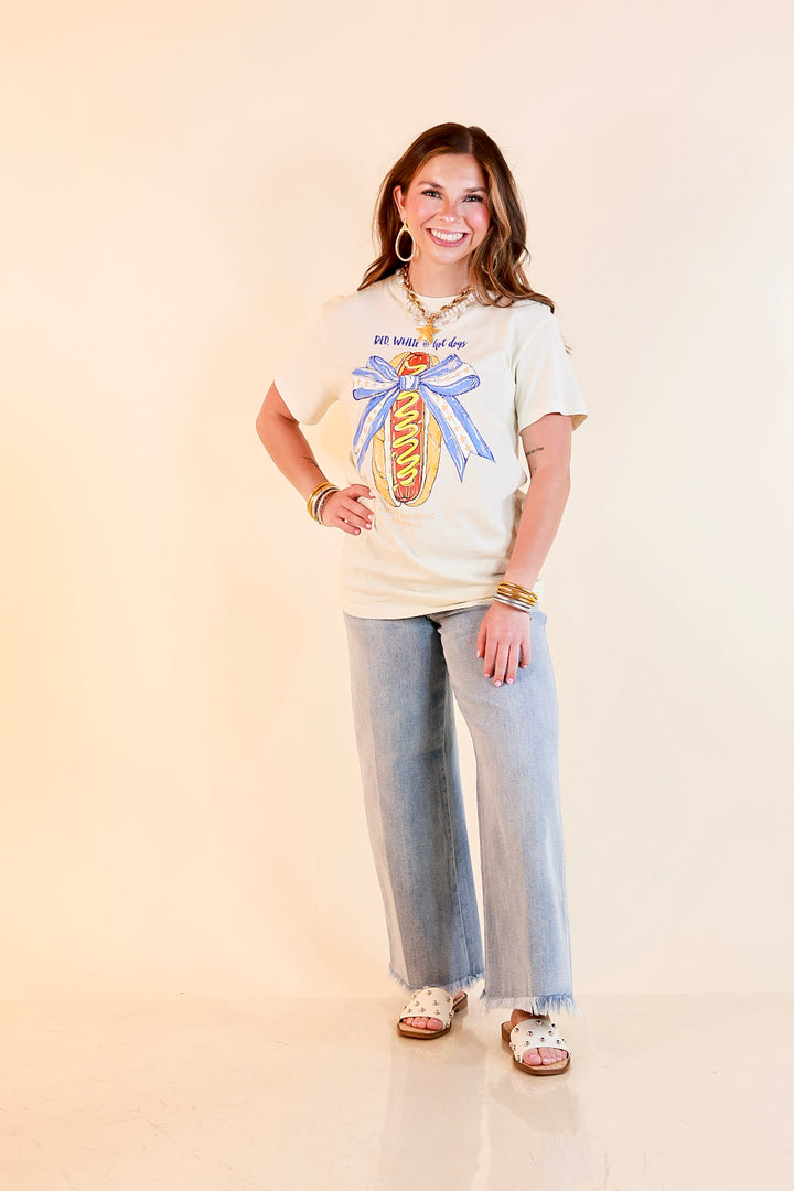 Simply Southern | Star Spangled Snack Graphic T-Shirt with Hot Dog Bow Design in Ivory