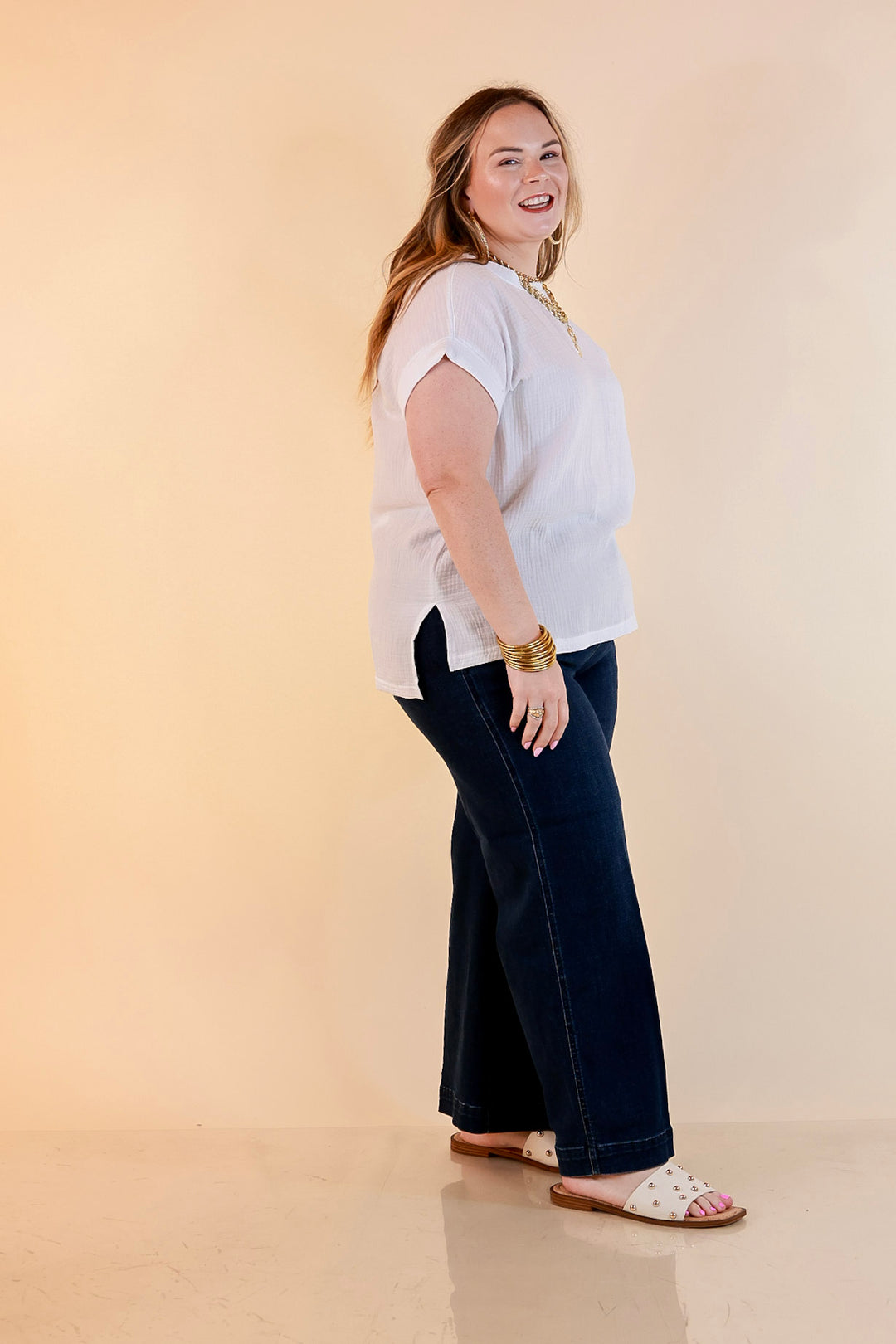 Judy Blue | Chic in Motion Ankle Length Cropped Wide Leg Trouser Denim Jeans in Dark Wash
