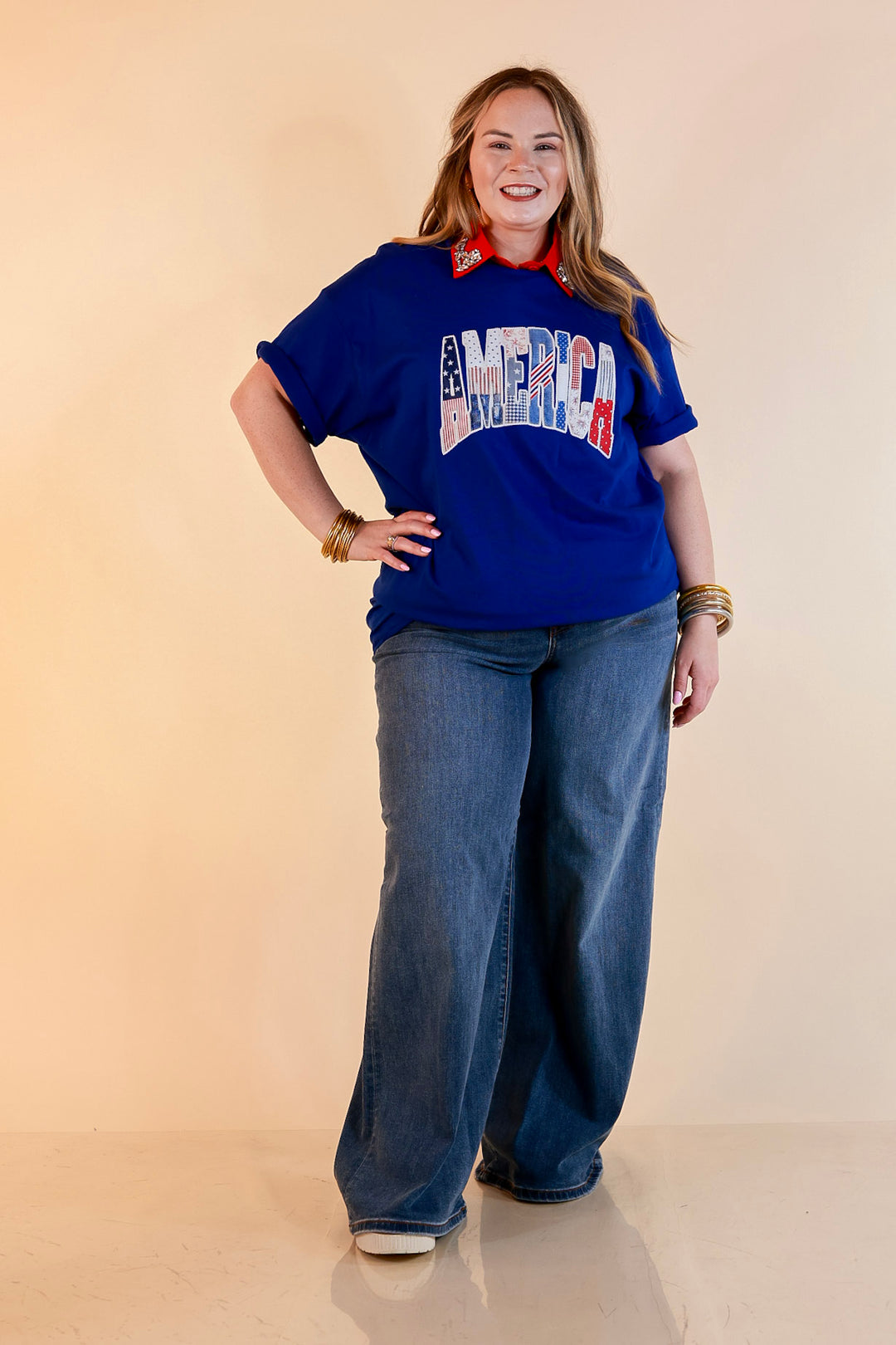 Patchwork Patriot America Patchwork Short Sleeve Graphic Tee in Royal Blue