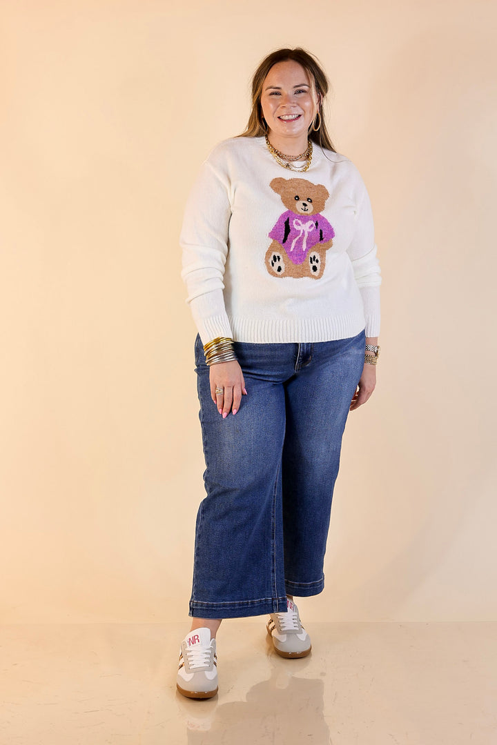 Simply Southern | Finest Touch Crewneck Sweater with Bow Teddy Bear Graphic in Cream