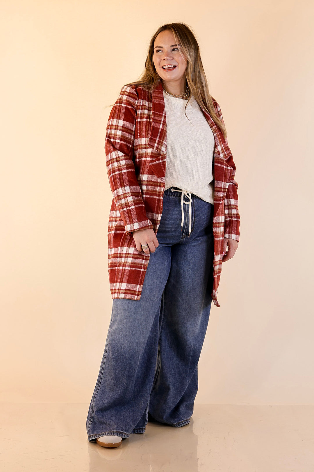 Mountain Ranch Long Plaid Jacket in Maroon