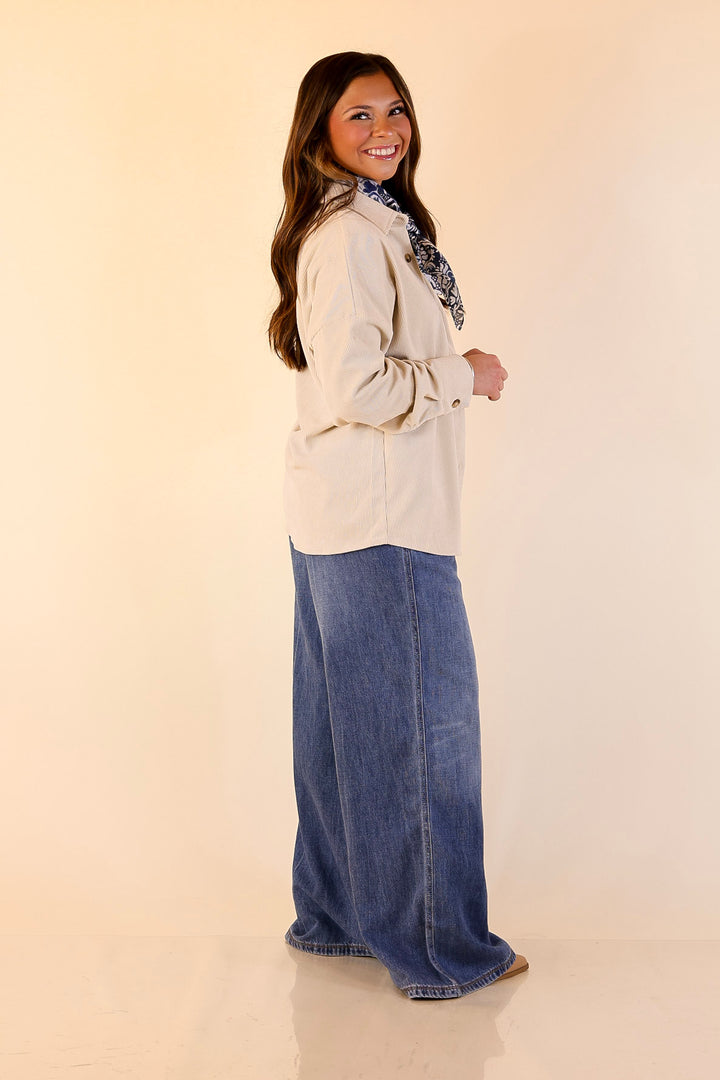 Captivating Cuteness Corduroy Button Up Shacket in Cream