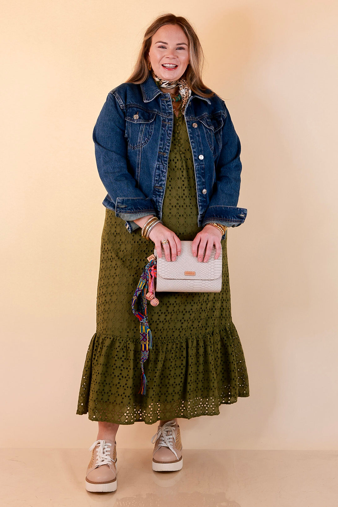Meet Me at Sunset Eyelet Lace Puff Sleeve Tiered Maxi Dress in Olive Green