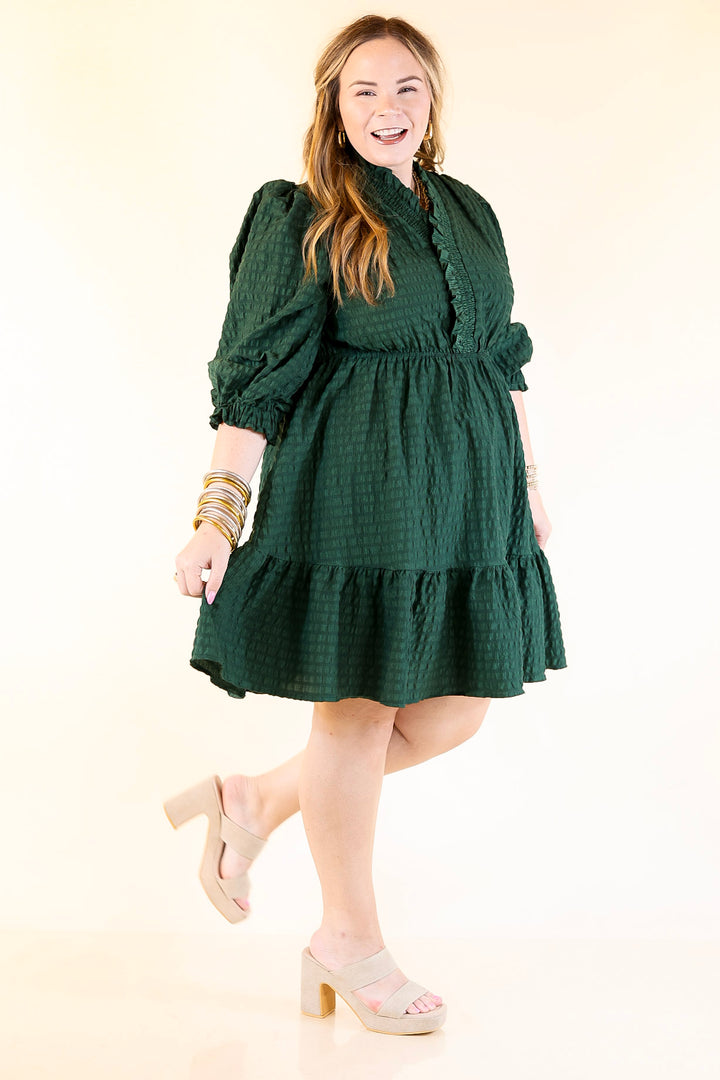 Call Me Captivating Dress with Smocked Waist and Long Sleeves Sleeves in Emerald Green