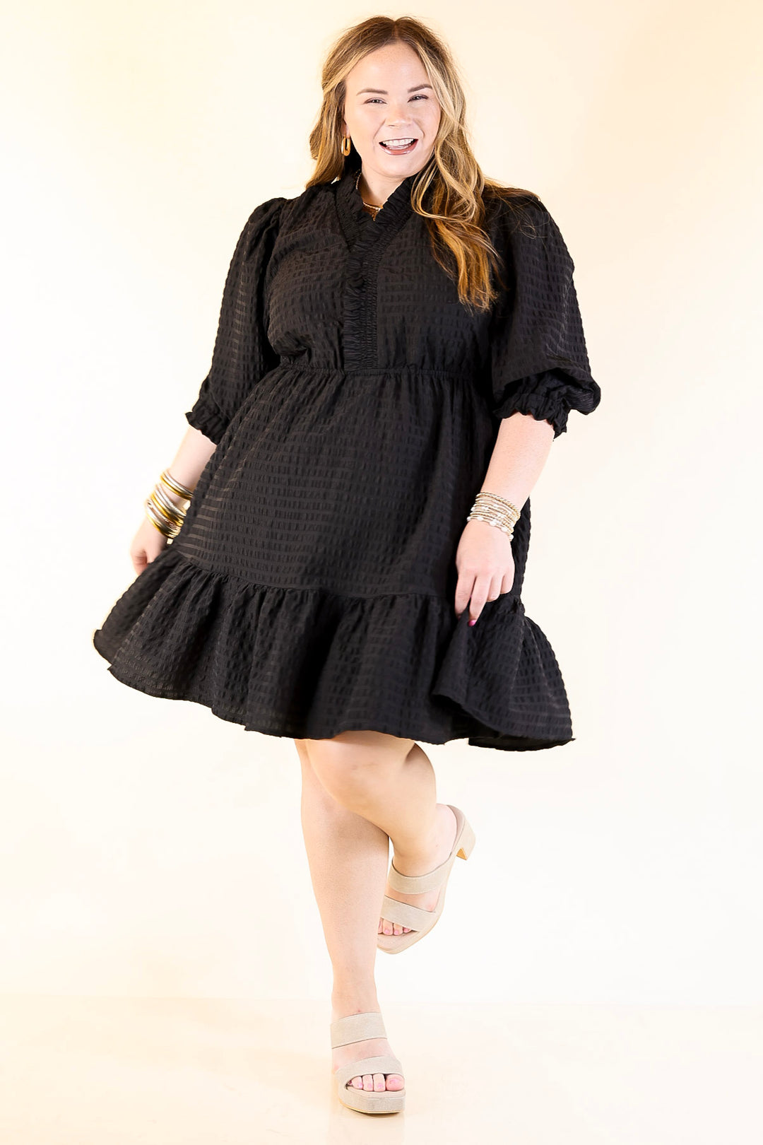Call Me Captivating Dress with Smocked Waist and Long Sleeves Sleeves in Black