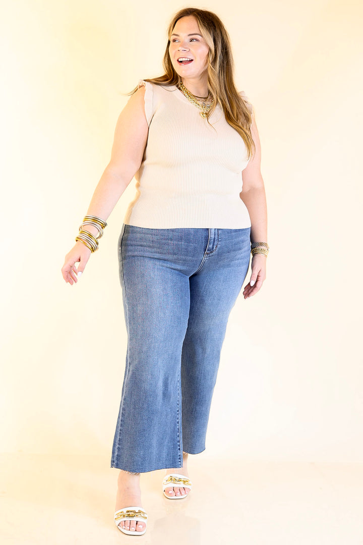 Flirty Frill Scoop Neck Top with Ruffle Sleeves in Ivory