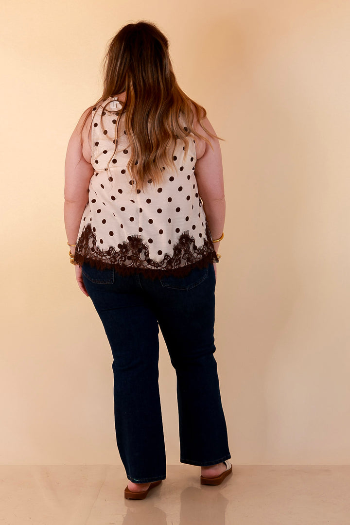 Pretty Little Something Polka Dot Sleeveless Tank Top with Lace Trim Detailing in Ivory