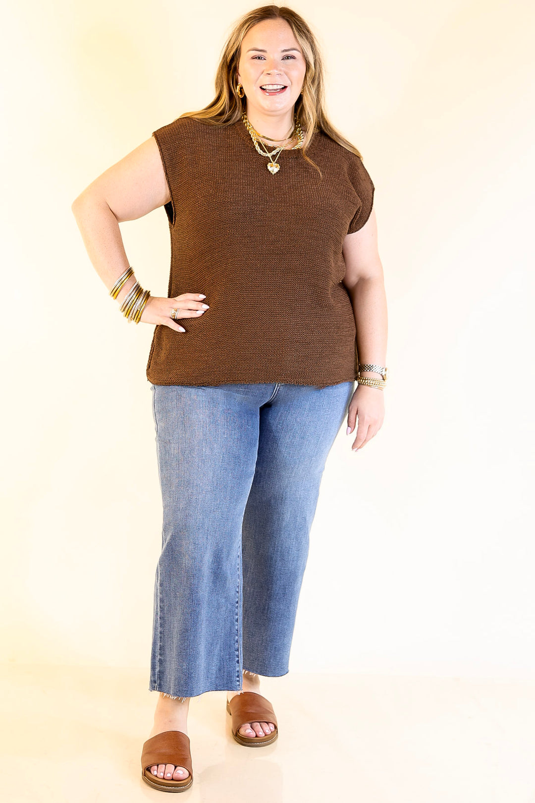 Forever Favorite Oversized Crew Neck Sweater Vest in Brown