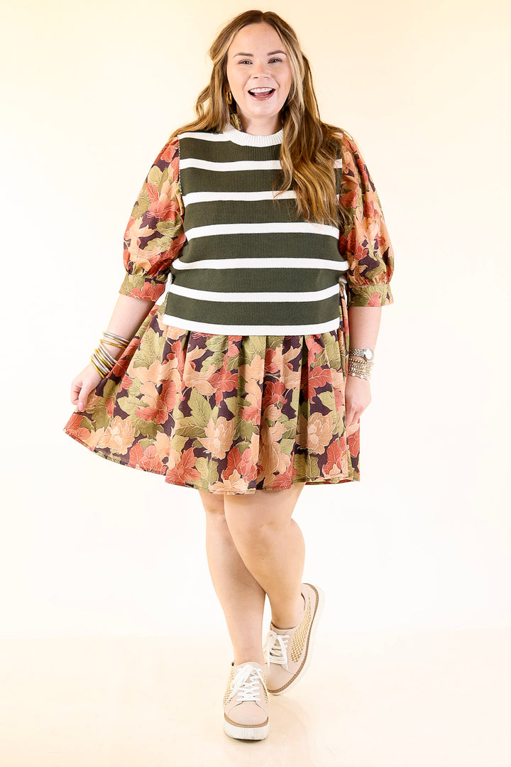 Tied Up in Style Knit Sweater with Side Ties in Olive Green with Off White Stripes