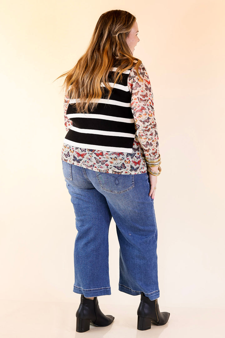 Tied Up in Style Knit Sweater with Side Ties in Black with Off White Stripes