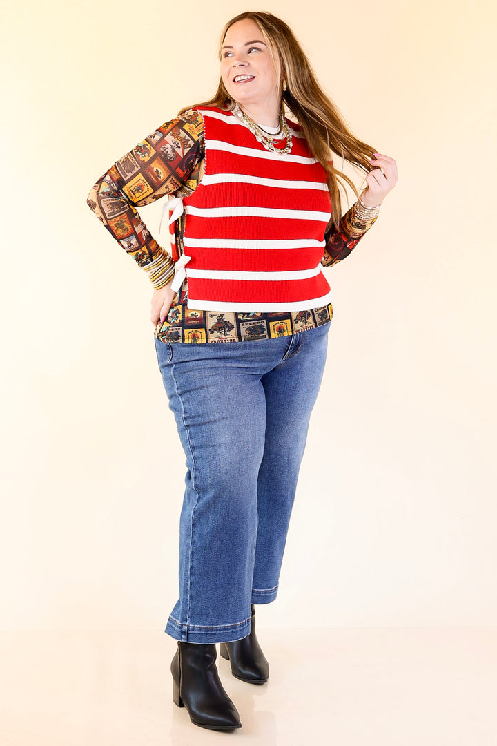 Tied Up in Style Knit Sweater with Side Ties in Red with Off White Stripes