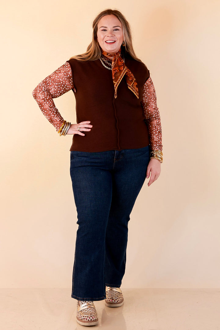Always a Favorite Crew Neck Front Seam Sweater Knit Top in Chocolate Brown