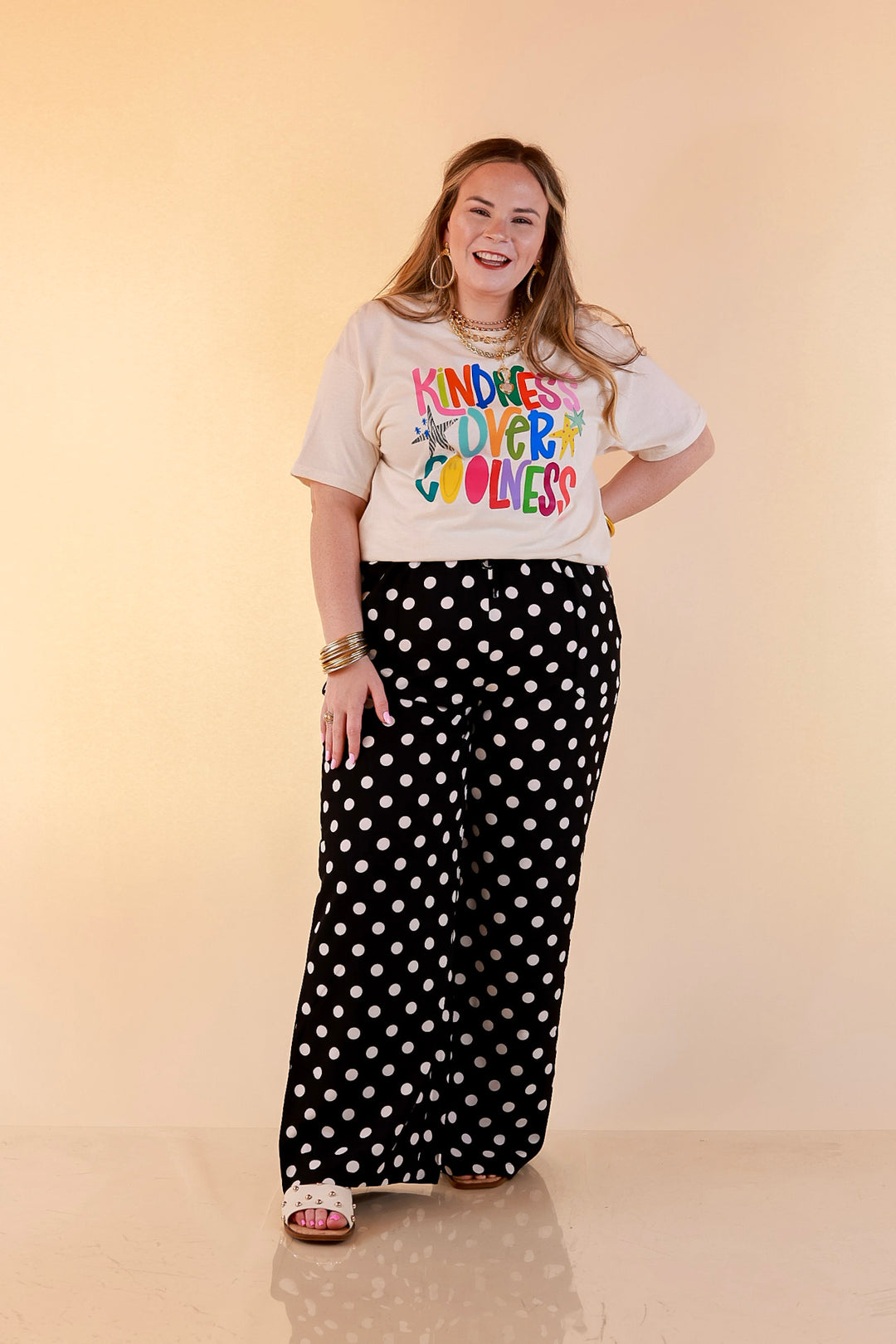 Pairs Well with Others Polka Dot Print Drawstring Pants with Elastic Waistband in Black