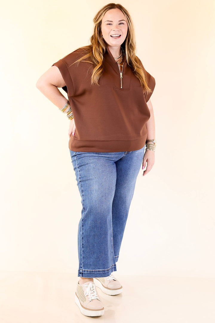 Top Priority Half Zip Collared Scuba Top in Chocolate Brown