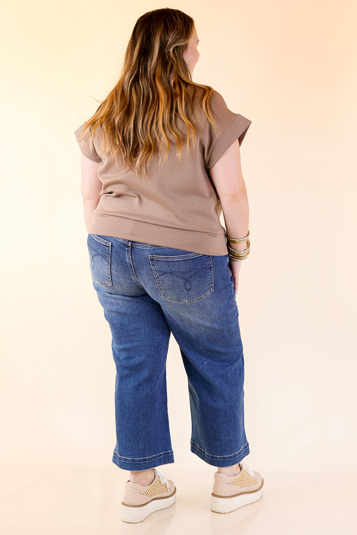 Top Priority Half Zip Collared Scuba Top in Light Taupe