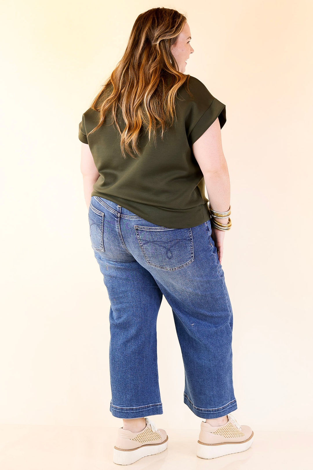 Top Priority Half Zip Collared Scuba Top in Olive Green