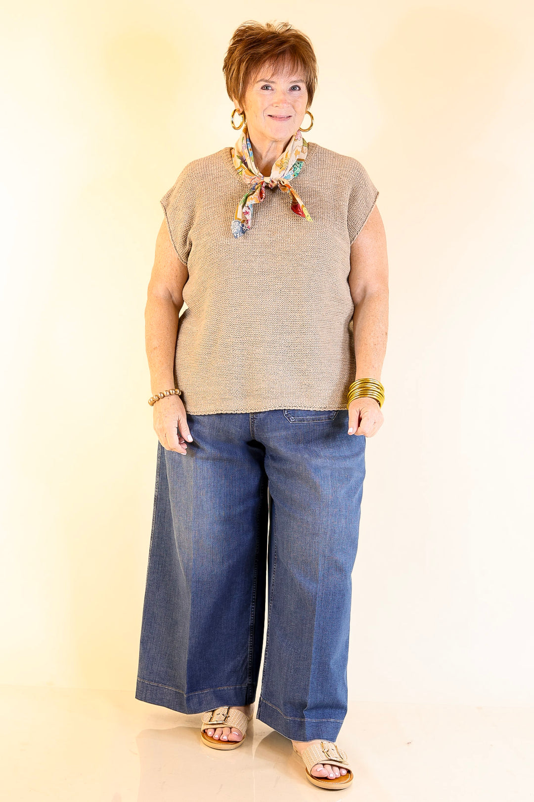 Forever Favorite Oversized Crew Neck Sweater Vest in Light Mocha