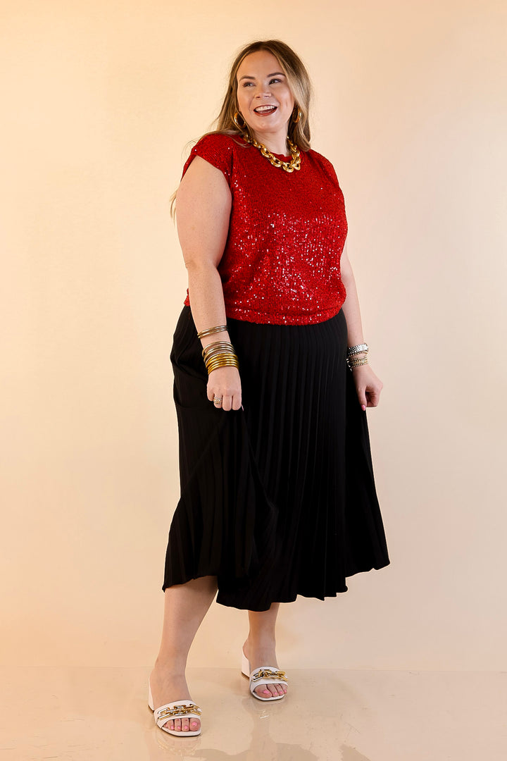 Sequin Sleek Sleeveless Dressy Sequin Top in Red