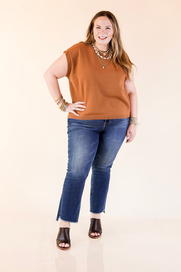 Effortlessly Yours Short Sleeve Crew Neck Sweater in Camel Brown