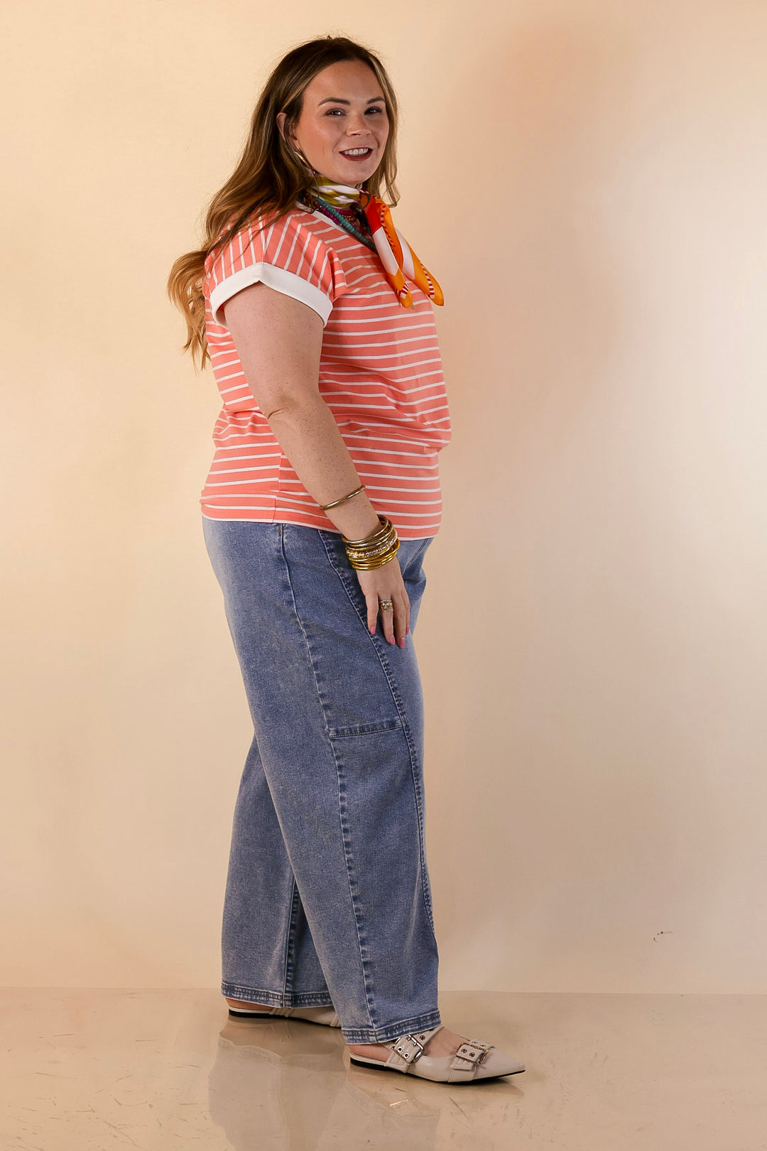 Risen | Relaxed and Ready Elastic Drawstring Waistband Featherweight Barrel Jean in Light Wash