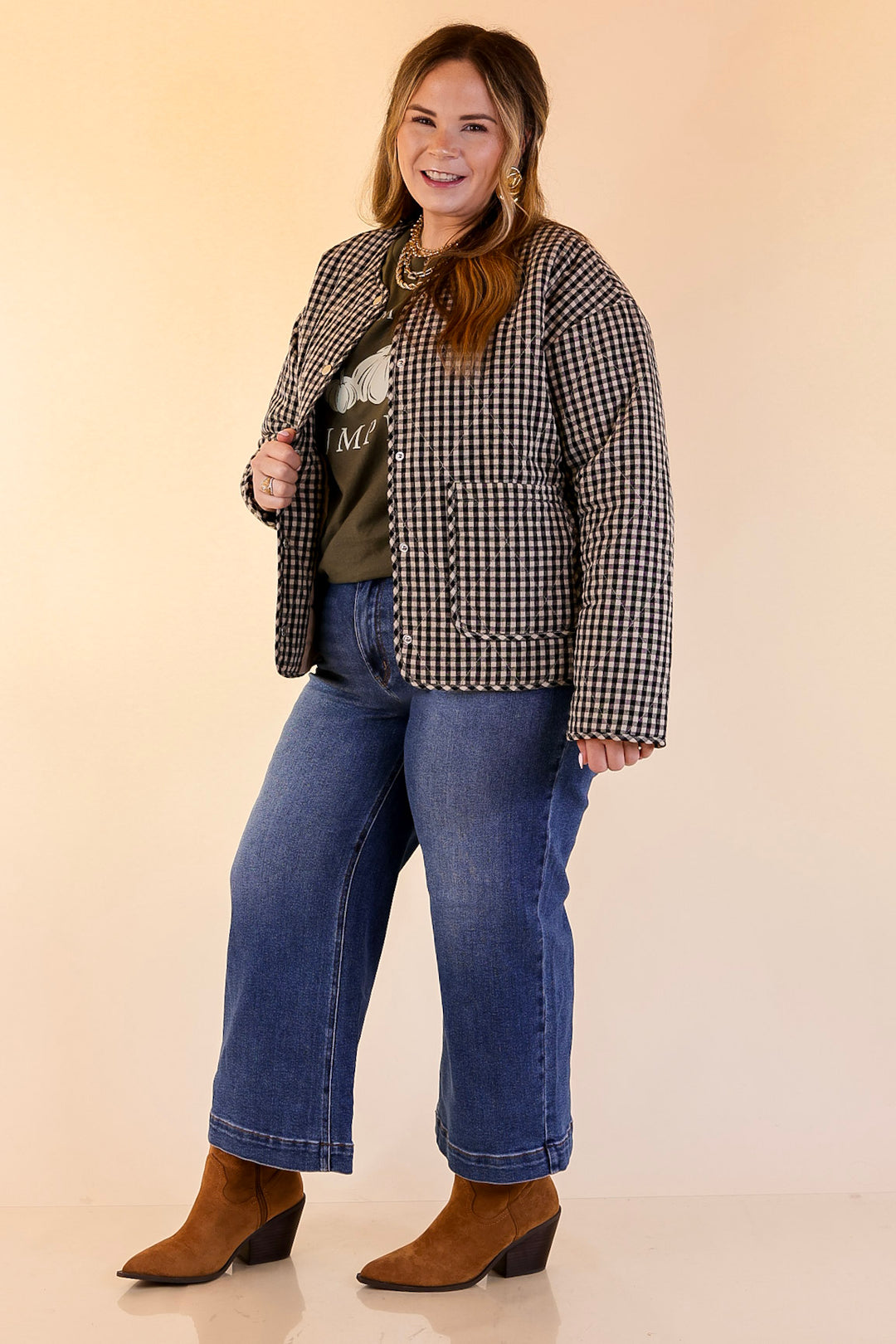 Check it Twice Quilted Gingham Plaid Jacket in Ivory and Black