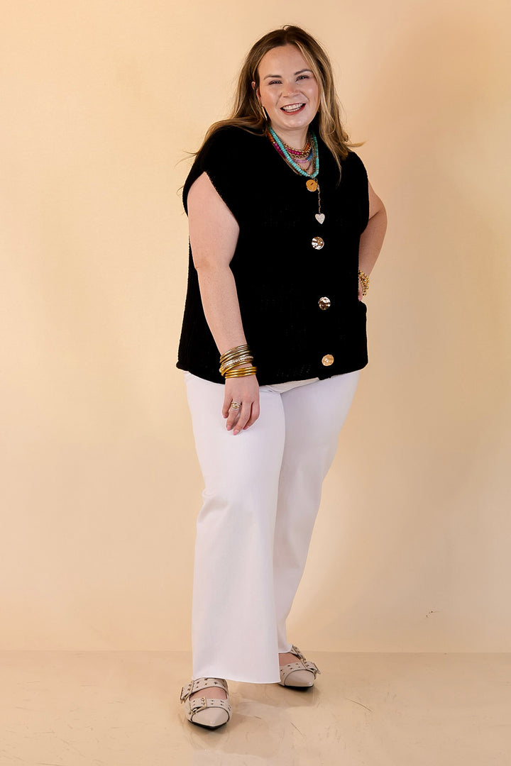 Always Effortless Oversized Button Down Large Knit Sweater Vest in Black