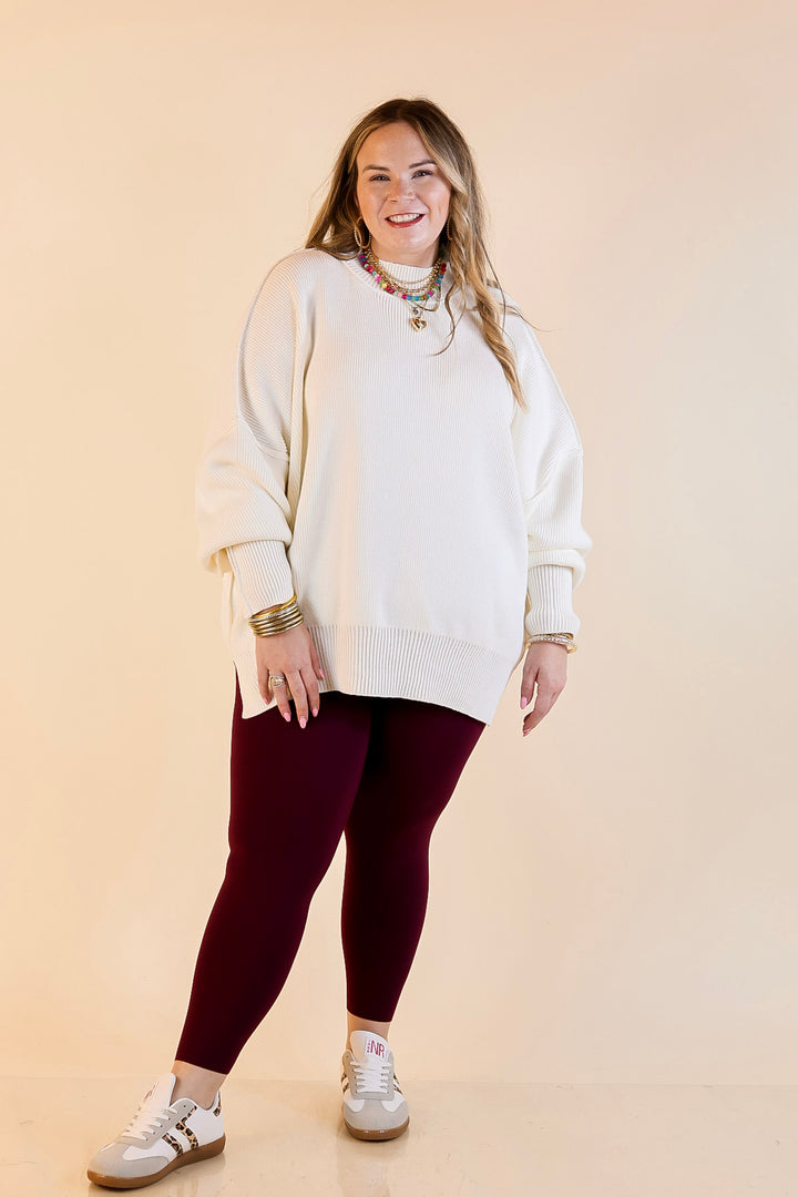 Snug and Stylish Mock Neck Sweater with Side Slit in Ivory