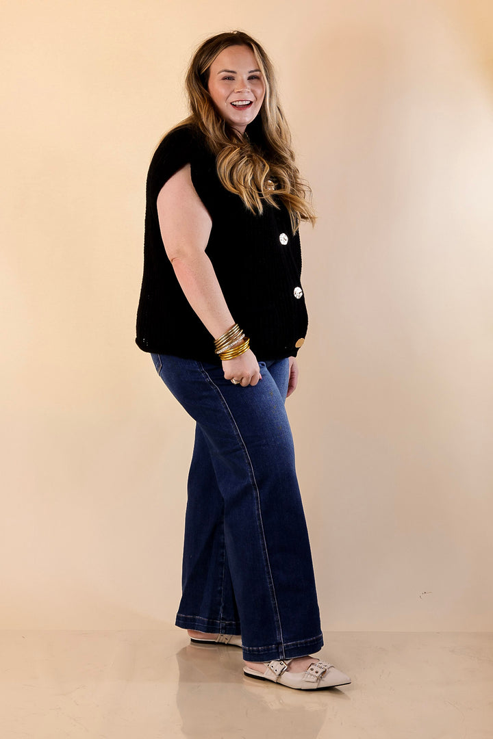 Risen | Steady Style Cropped Wide Leg Trouser Jean with Pocket Detailing in Dark Wash