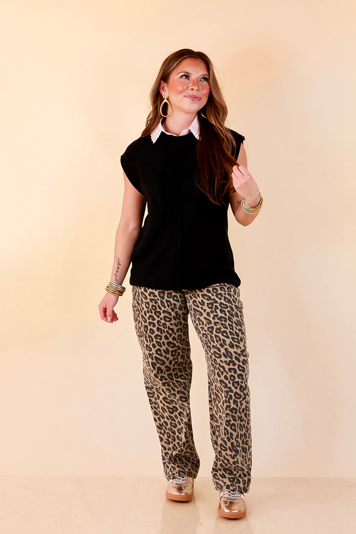 Always a Favorite Crew Neck Front Seam Sweater Knit Top in Black