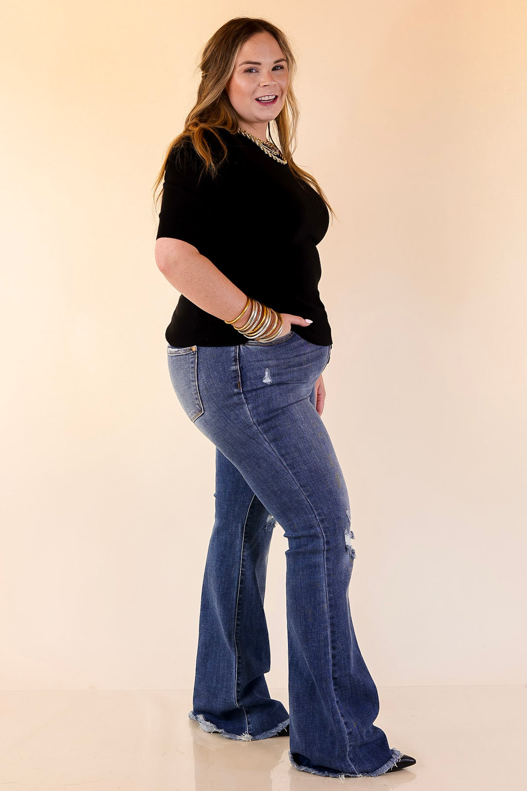 Judy Blue | The Statement Pair Button Fly Flare Jean in Medium Wash