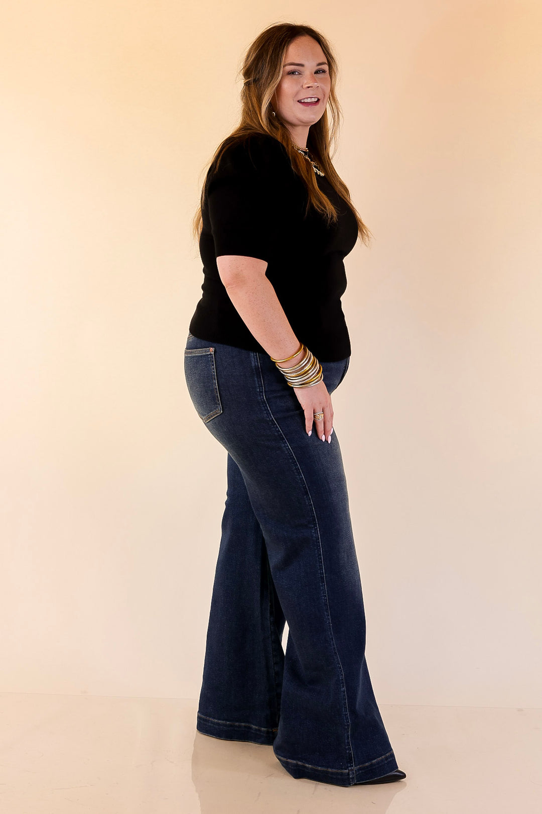 Judy Blue | Perfectly Poised Tummy Control Retro Wide Leg Trouser Jean in Dark Wash