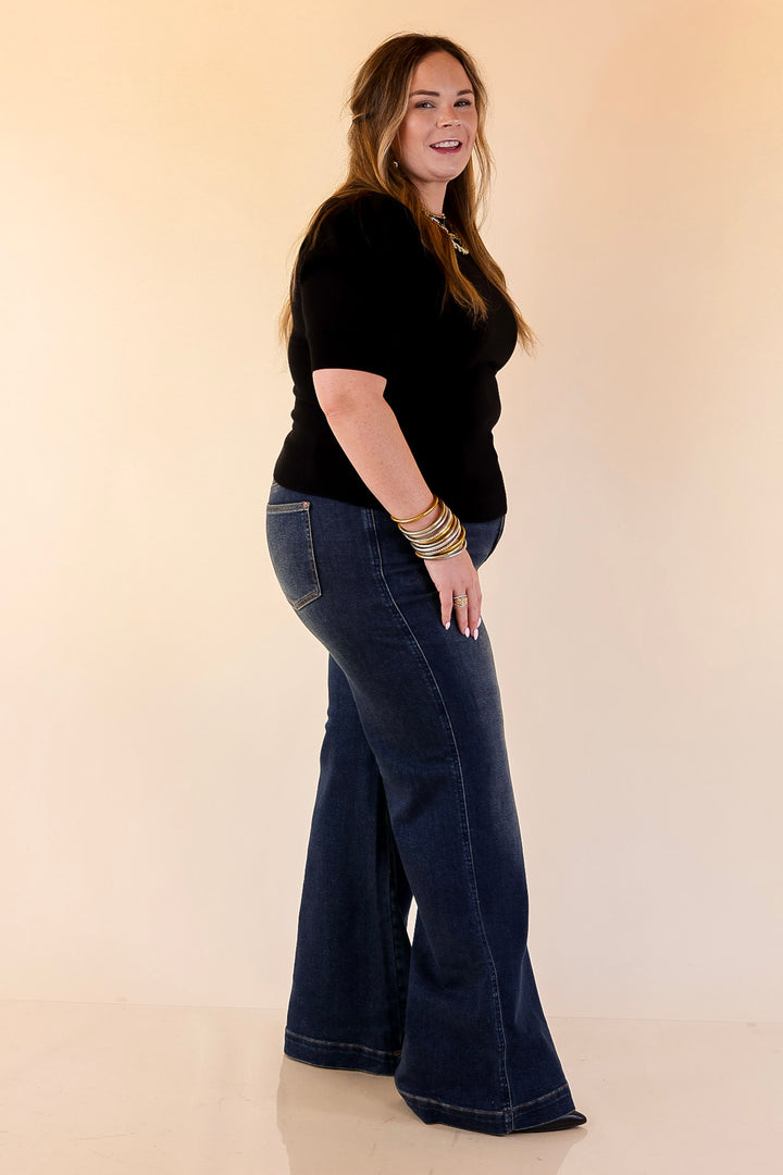 Judy Blue | Perfectly Poised Tummy Control Retro Wide Leg Trouser Jean in Dark Wash