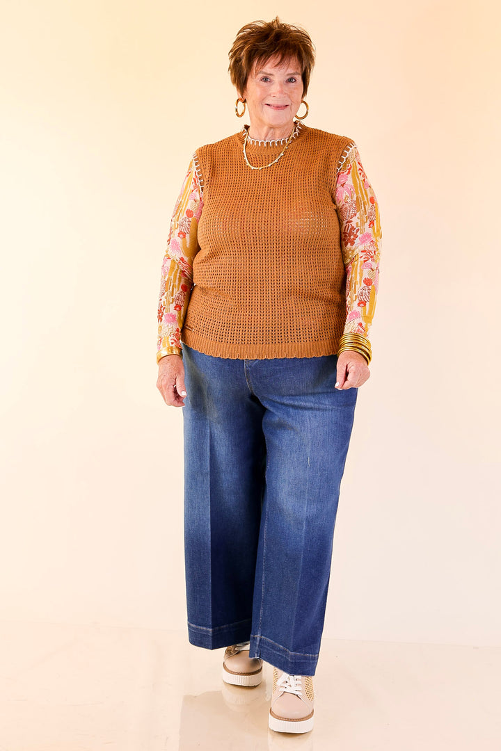 Western Dream Cacti Print Mesh Long Sleeve Top in Cream, Olive Green and Pink