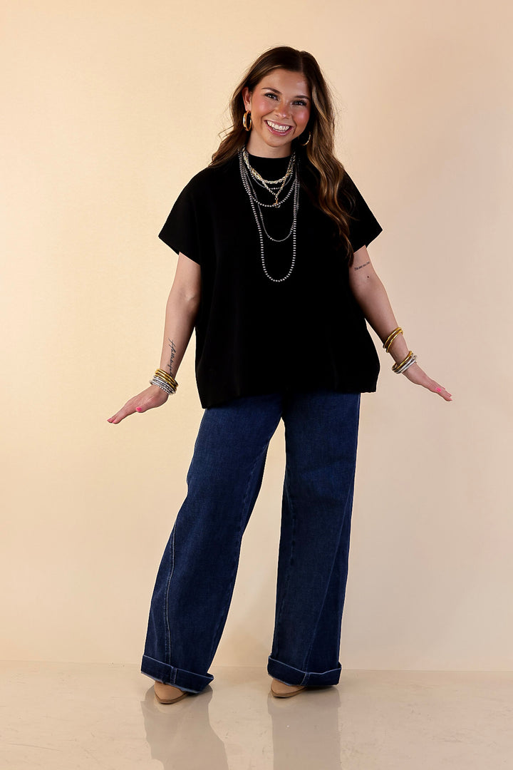 Always in Style Short Sleeve Mock Neck Top in Black