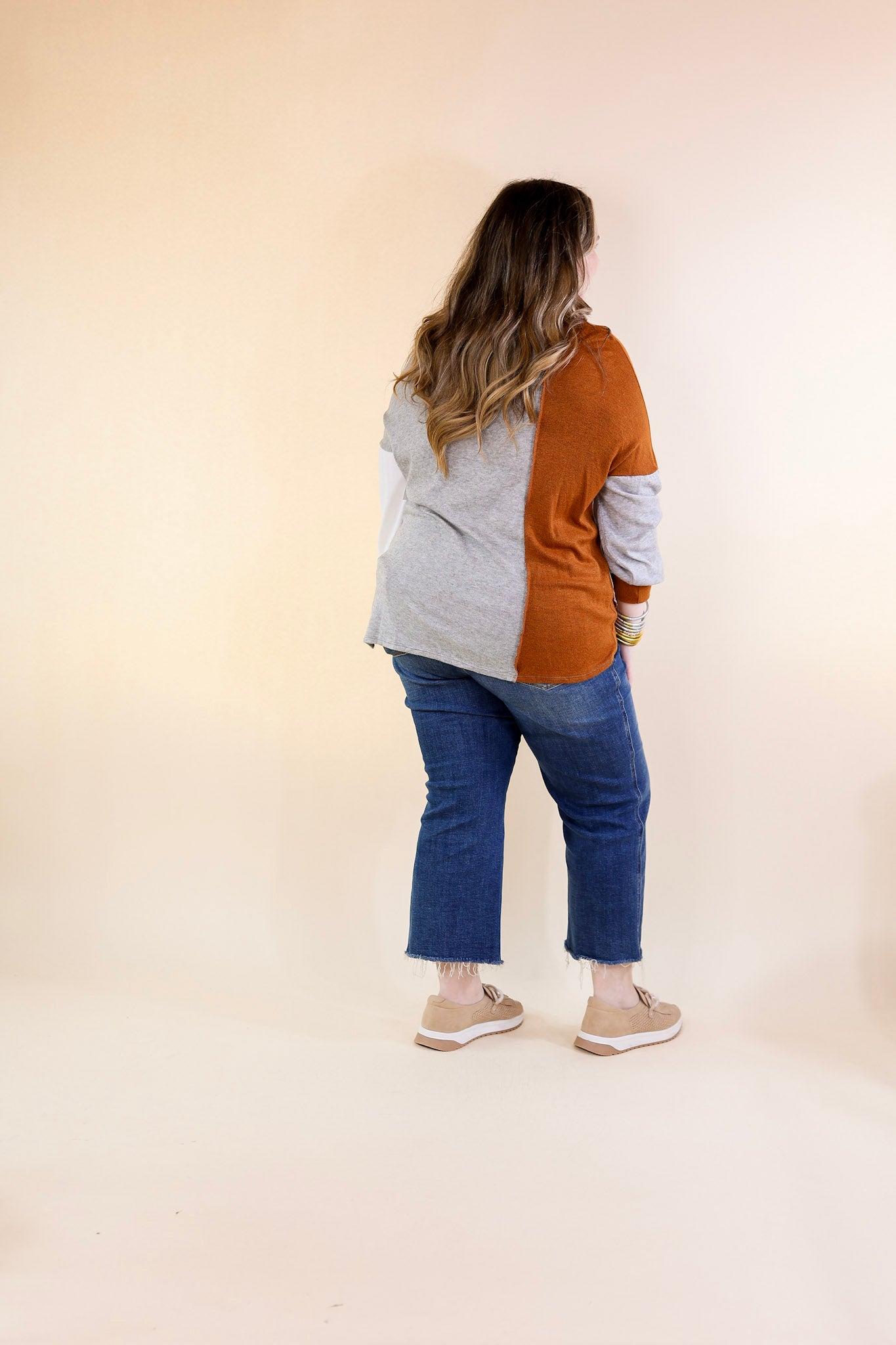 Cozy Creation Colorblock Long Sleeve Top in Rust Orange Mix