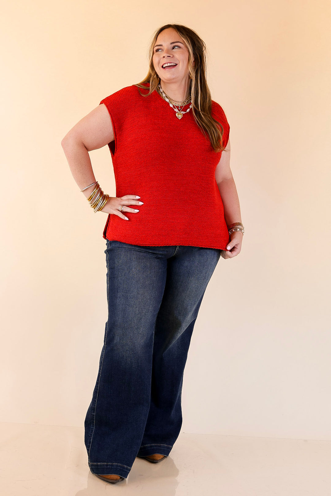 Forever Favorite Oversized Crew Neck Sweater Vest in Ruby Red