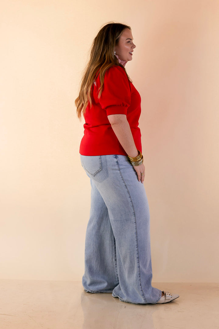 Judy Blue | Smooth Moves Wide Leg Palazzo Featherweight Elastic Waistband Jeans in Light Wash