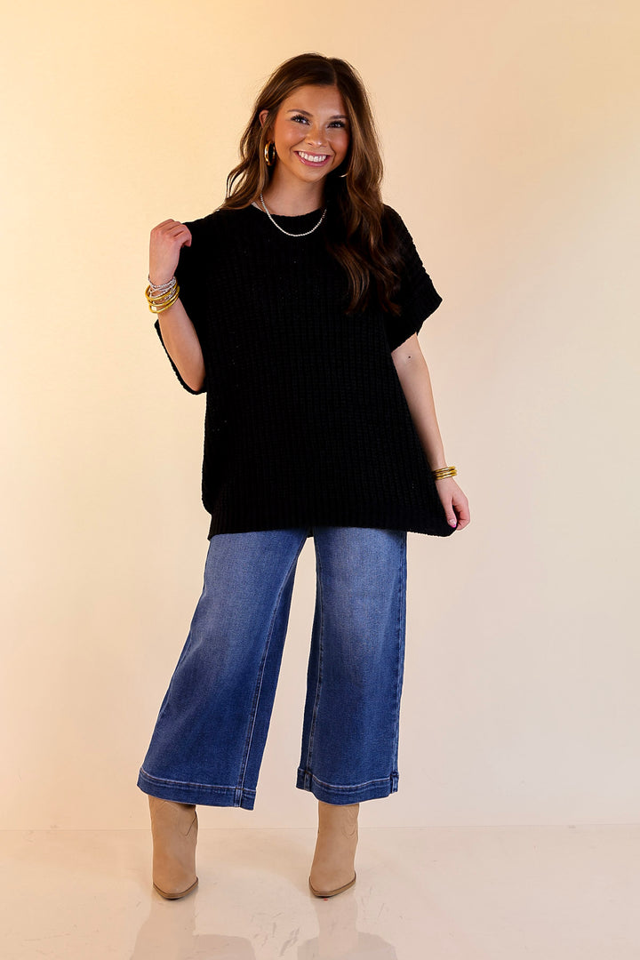 Tried and True Short Sleeve Oversized Knit Sweater in Black