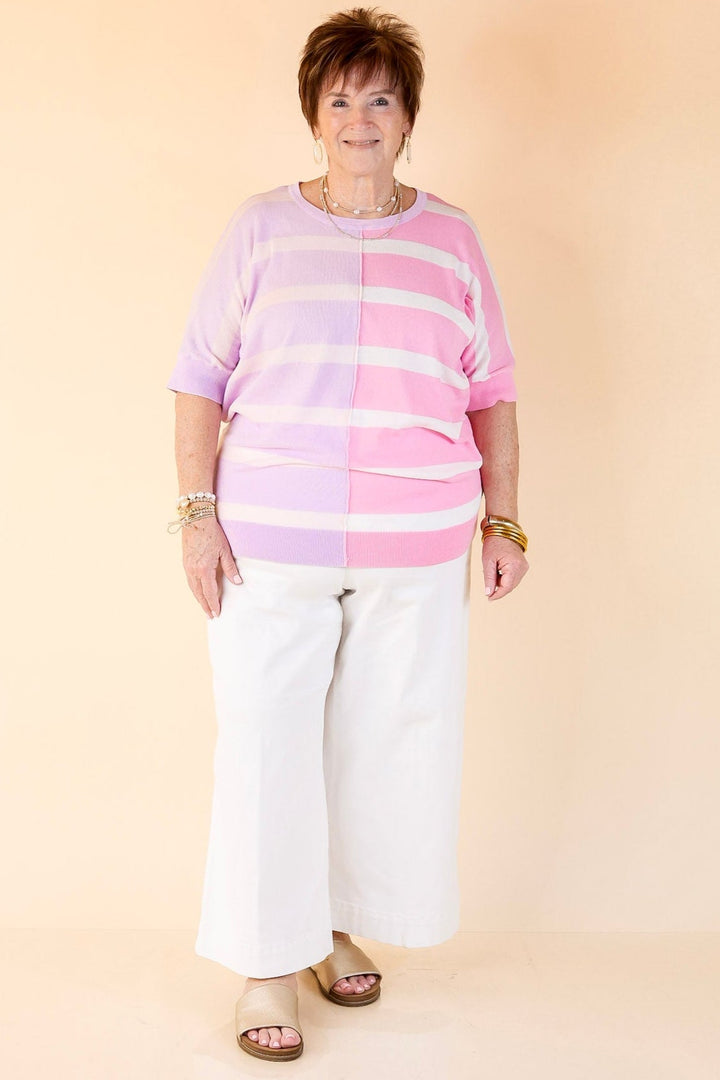 Urban Chic Color Block Striped Knit Top in Purple and Pink