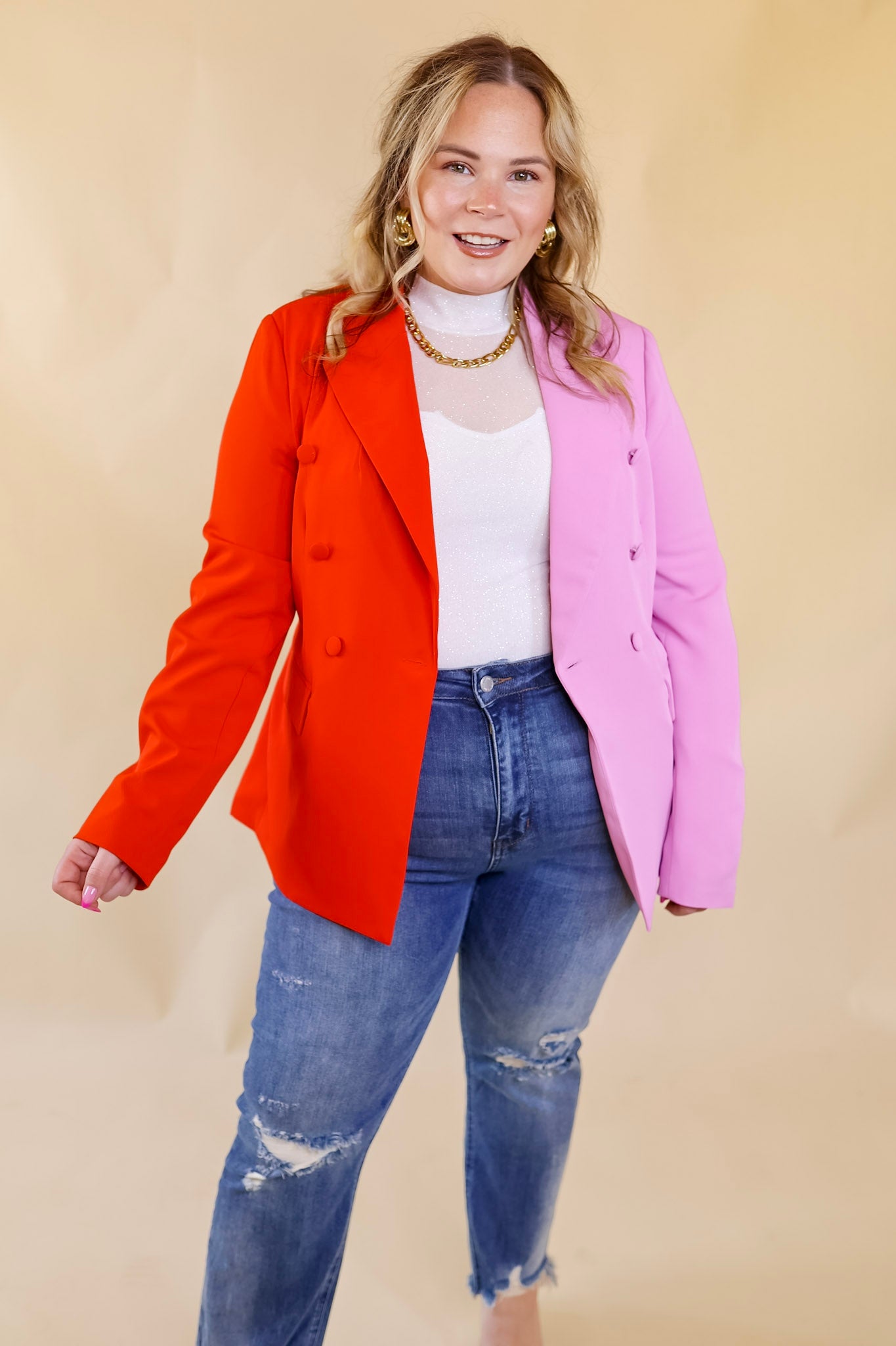 Red plus size sales boyfriend blazer