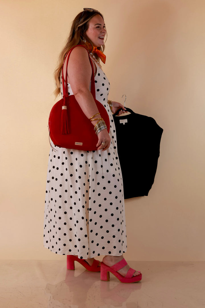 Two Ways to Charm Polka Dot Spaghetti Strap Dress Set with Detachable Black Top in Cream