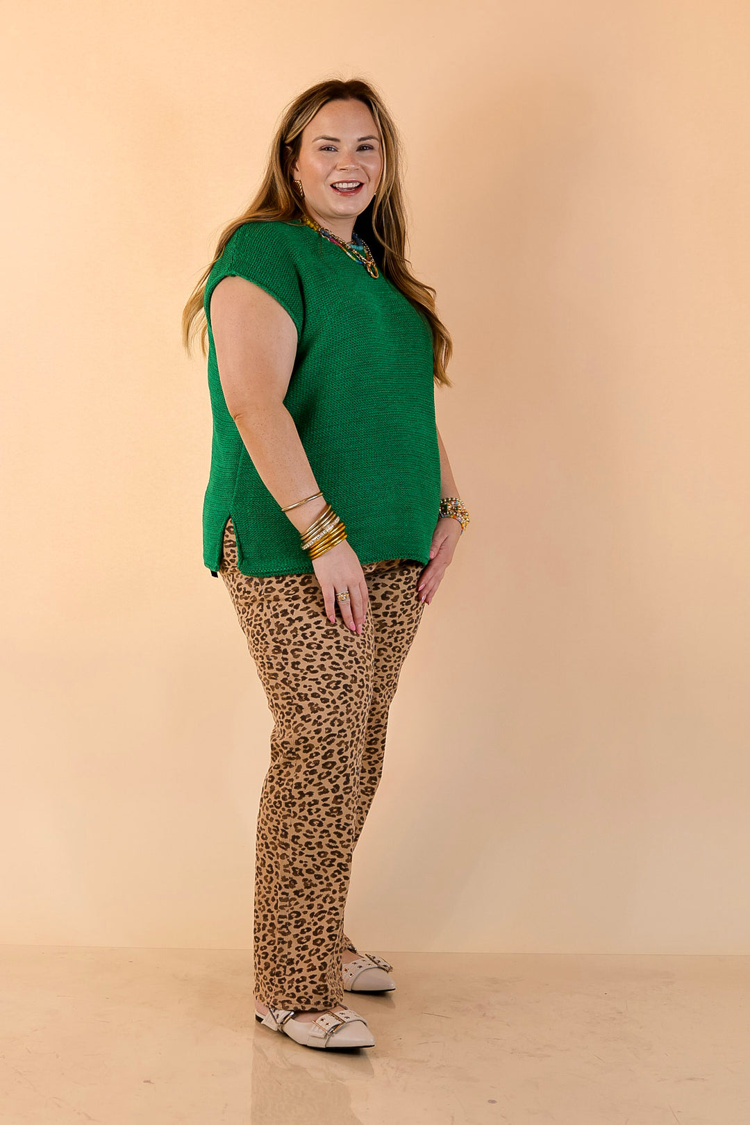 Risen | Effortlessly Wild Leopard Print Cropped Slim Straight Jeans in Camel Brown